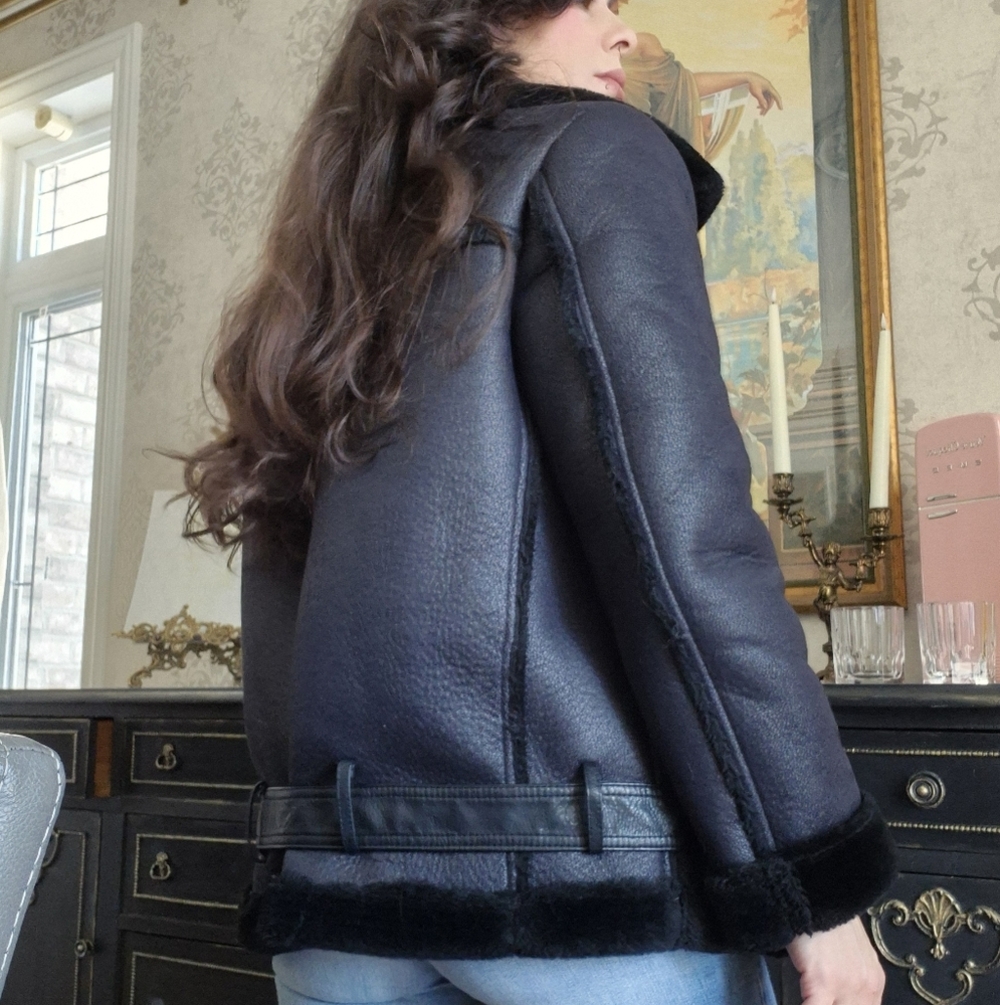 Women's Black Shearling Jacket no brand - Picture 2 of 3